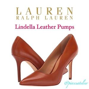 LAUREN Ralph Lauren Lindella Leather Pumps in Deep Saddle Tan, Women’s Size 7.5B